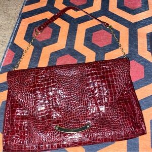 Steve Madden Burgundy Crocodile-Embossed Shoulder Bag